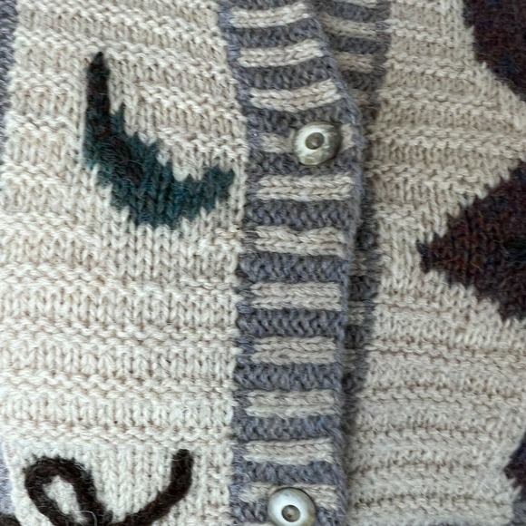 Vintage 80's Eddie Bauer All Week‎ Long 100% Wool Floral Cable Knit Cardigan XL - Picture 4 of 11